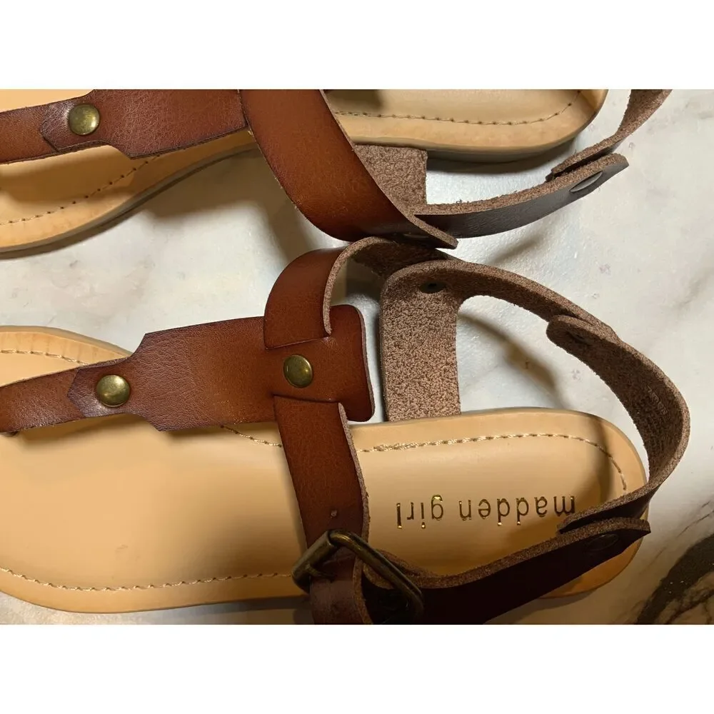 Madden Girl Brown Flat Sole Ankle Strap‎ Toe Loop Sandals Size US 8.5
